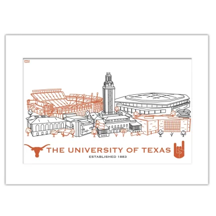Texas Longhorns Matted Campus Line Wall Art 11" x 14"