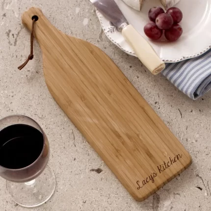 Engraved Bamboo Wine Bottle Cheese Cutting Board - Personalized Wine Lover Gift