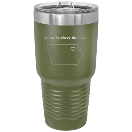 Personalized Iowa Heart 30 oz Tumbler - Olive Green