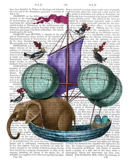 Elephant in Airship with Owls & Birds, Book Print, Art Print, Wall Art