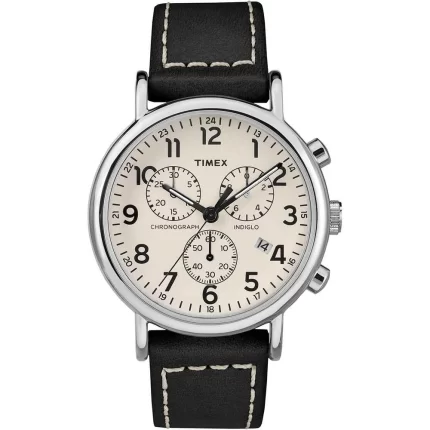 Men's Weekender Chronograph 40mm Watch - White Dial/Black Leather Strap
