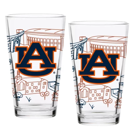 Set of 2 Auburn Tigers Campus Line Art 16oz Pints