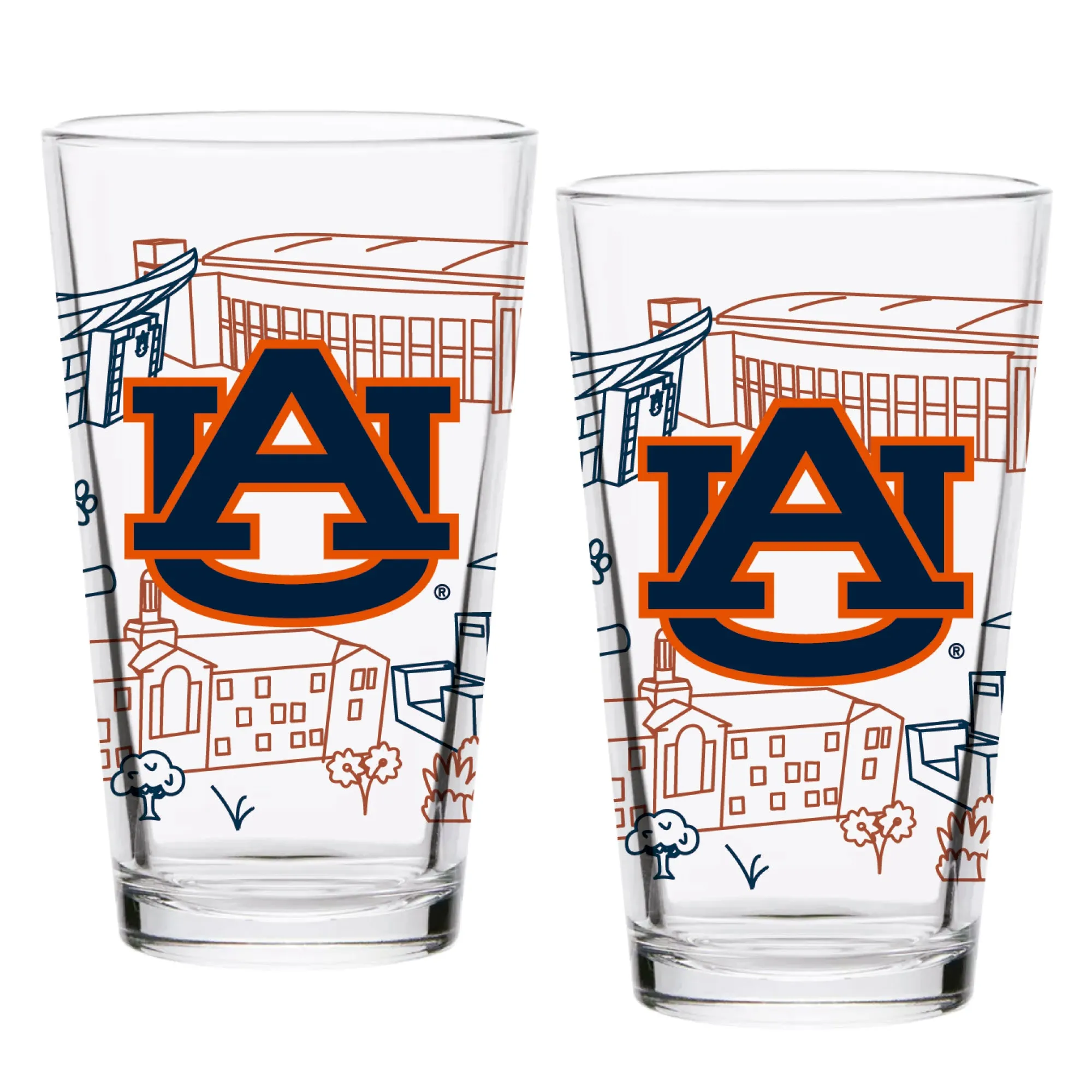 6kSet-of-2-Auburn-Tigers-Campus-Line-Art-16oz-Pints