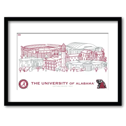 Alabama Crimson Tide Framed Campus Line Wall Art 11" x 14"