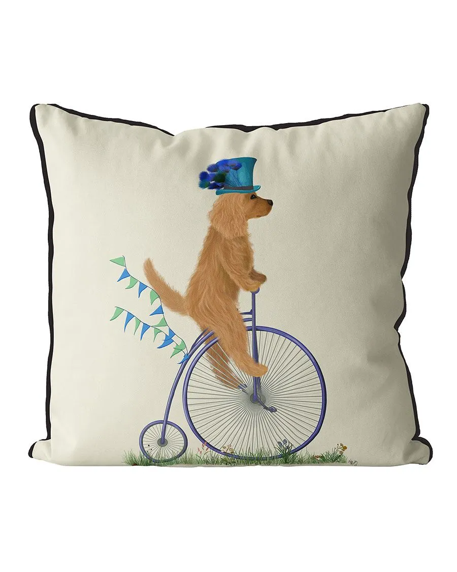 6mCocker-Spaniel-Golden-on-Penny-Farthing-Cushion-Throw-Pillow