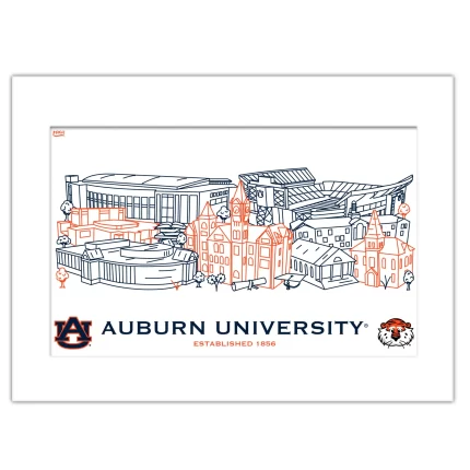 Auburn Tigers Matted Campus Line Wall Art 11" x 14"