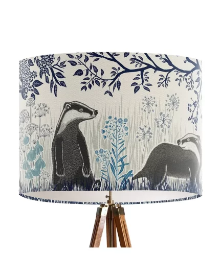 Country Lane Badgers, INDIGO, Lamp shade, Drum, Pendant Lighting