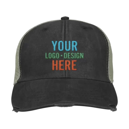 Embroidered Adam's Ollie Distressed Trucker Hat - Black