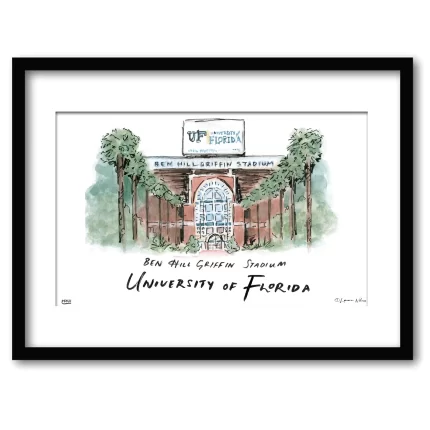 Florida Ben Hill Griffin Stadium, Framed Watercolor Wall Art 11" x 14" by Laura Wilcox
