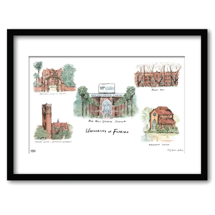 Florida Collage, Framed Watercolor Wall Art 11" x 14" by Laura Wilcox