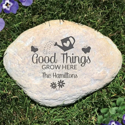 Good Things Grow Here Large Garden Stone - Realistic Resin Design with Hide a Key