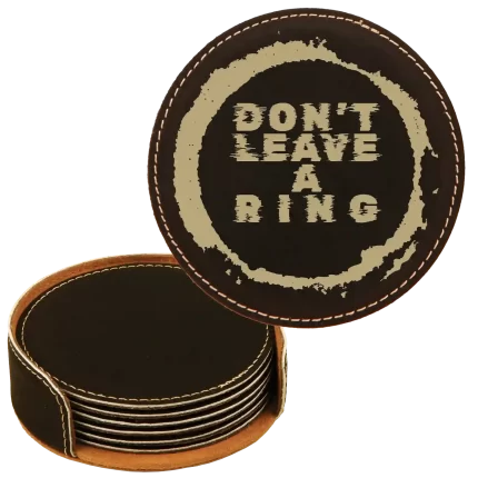 Personalized Leave a Ring Round Leatherette Coasters Set of 6 - Black Gold