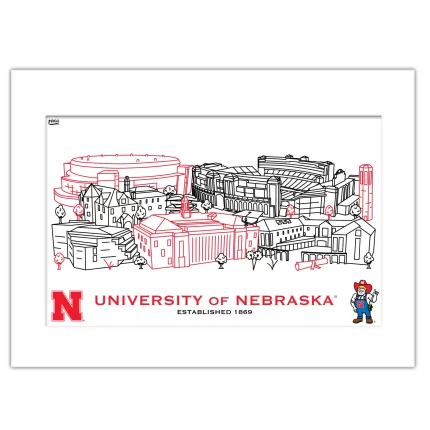 Nebraska Cornhuskers Matted Campus Line Wall Art 11" x 14"