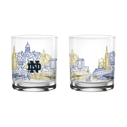 Set of 2 Notre Dame Fighting Irish Campus Line Art 14oz Rocks Glasses