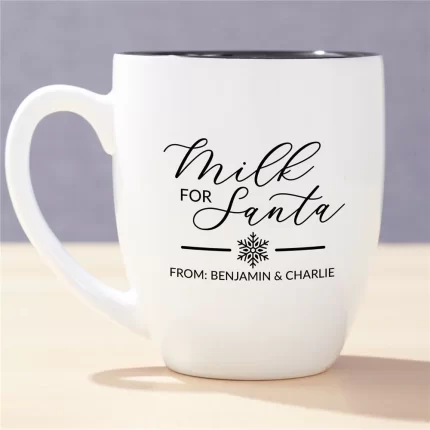 Engraved Milk for Santa Script White Bistro Mug - Holiday Santa Milk Mug