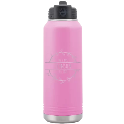 Personalized Last Name and Est 32 oz Water Bottle - Light Purple
