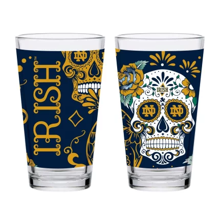 Set of 2 Notre Dame Fighting Irish Dia de los Muertos Pint Glasses