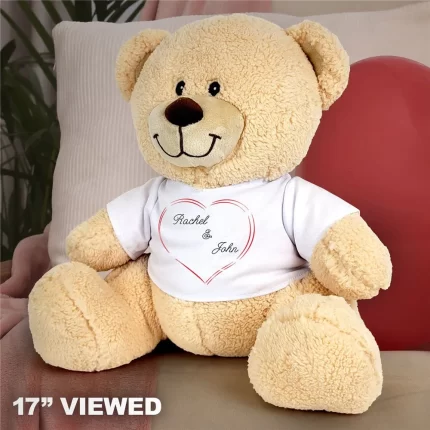 Couple's Heart Teddy Bear - Personalized with Names on T-Shirt - Romantic Gift Idea