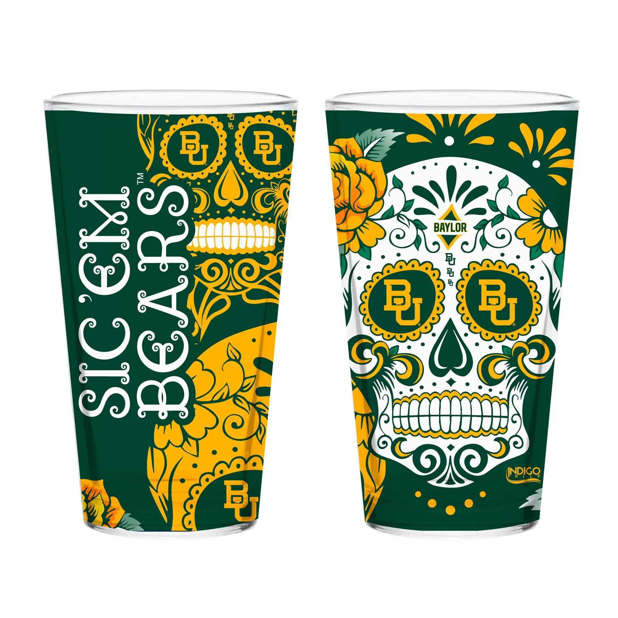 6ySet-of-2-Baylor-Dia-de-los-Muertos-Pint-Glasses