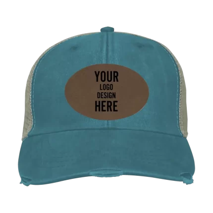 Adam's Ollie Distressed Trucker Hat - Teal with Leatherette Patch - Oval