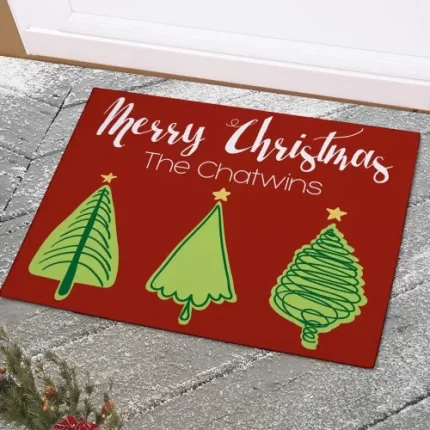 Christmas Tree Personalized Doormat - Custom Holiday Entry Mat
