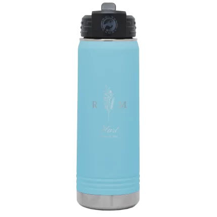 Personalized 3 Lines Initial Last Name Anniversary 20 oz Water Bottle - Light Blue