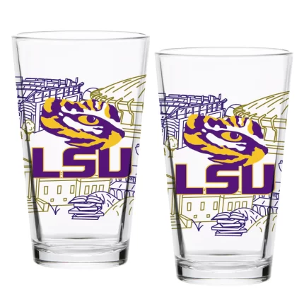 Set of 2 LSU Tigers Campus Line Art 16oz Pints