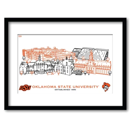Oklahoma State Cowboys Framed Campus Line Wall Art 11" x 14"