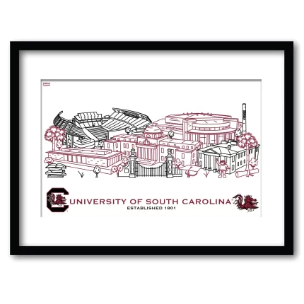 South Carolina Gamecocks Framed Campus Line Wall Art 11" x 14"