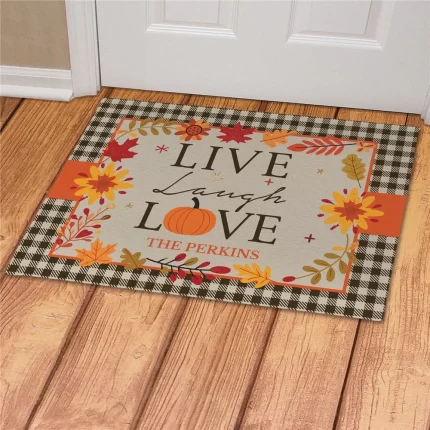 Live Laugh Love Pumpkin Personalized Doormat - Custom Fall Welcome Mat
