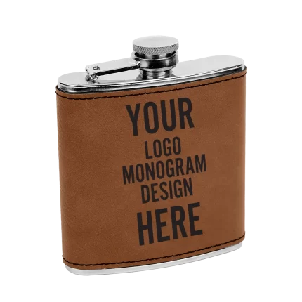 Personalized Leatherette Stainless Steel Flask 6 oz - Dark Brown