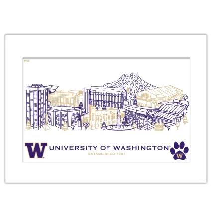 Washington Huskies Matted Campus Line Wall Art 11" x 14"