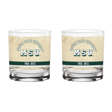 Michigan State Spartans Set of 2 College Vault Tan Retro 14oz Rocks Glasses