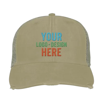 Embroidered Adam's Ollie Distressed Trucker Hat - Khaki