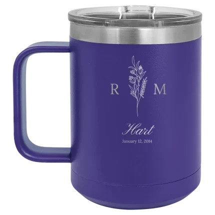 Personalized 3 Lines Initial Last Name Anniversary 15 oz Mug - Purple