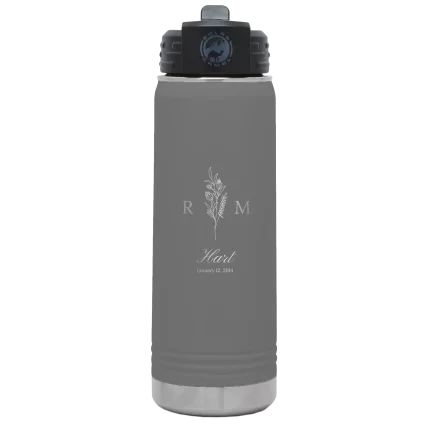 Personalized 3 Lines Initial Last Name Anniversary 20 oz Water Bottle - Dark Gray