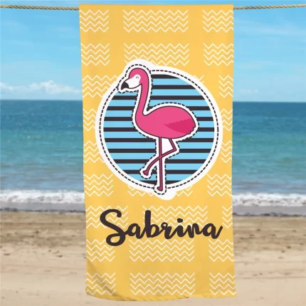 Flamingo Pool Party Personalized Beach Towel