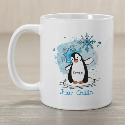 Just Chillin' Penguin Personalized Winter Coffee Mug - Cute Penguin Holiday Mug