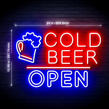 Bar Cold Beer Open Ultra-Bright LED Sign with Remote (Neon-Style, LED Technology)