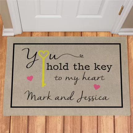 Hold the Key to My Heart Personalized Doormat - Custom Romantic Entry Mat