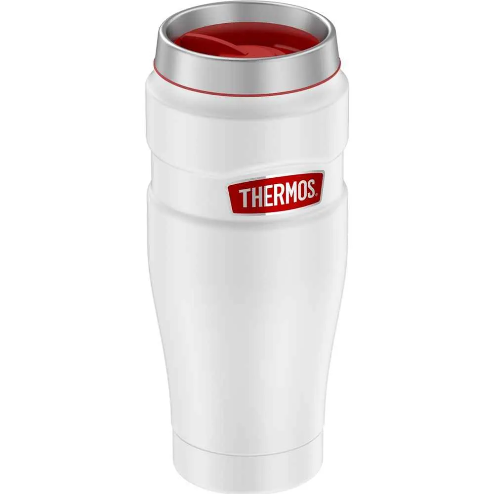 7i16oz-Stainless-Steel-Travel-Tumbler-Matte-White-w-Red-Badge-7-Hours-Hot-18-Hours-Cold