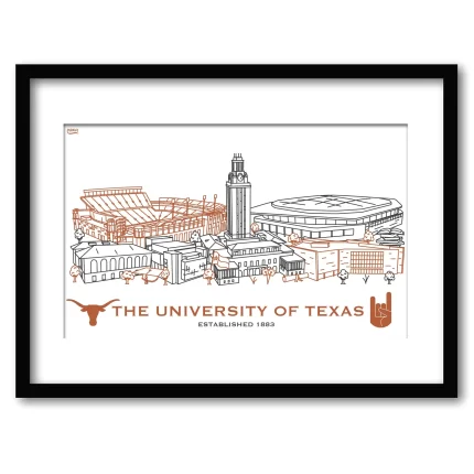 Texas Longhorns Framed Campus Line Wall Art 11" x 14"