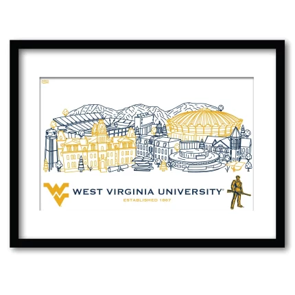 West Virginia Mountaineers Framed Campus Line Wall Art 11" x 14"