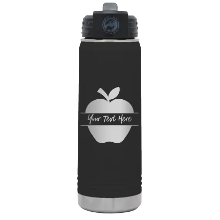 Personalized Apple 20 oz Water Bottle - Black