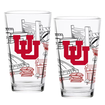 Set of 2 Utah Utes Campus Line Art 16oz Pints