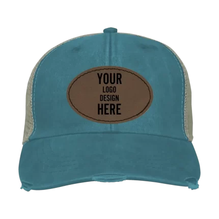 Adam's Ollie Distressed Trucker Hat - Teal with Leatherette Patch - Oval Stitch