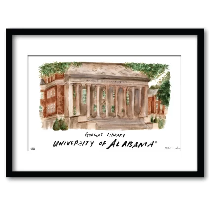 Alabama Gorgas Library, Framed Watercolor Wall Art 11" x 14" by Laura Wilcox