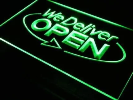 Open We Deliver LED Light Sign