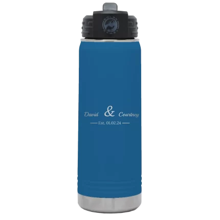 Personalized 2 Lines Name Anniversary 20 oz Water Bottle - Royal Blue