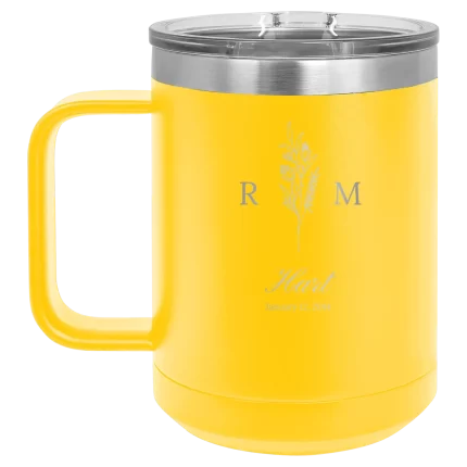Personalized 3 Lines Initial Last Name Anniversary 15 oz Mug - Yellow